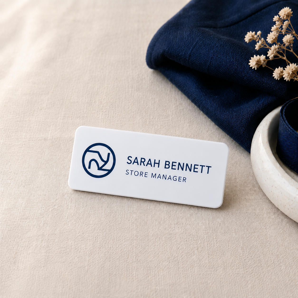 Printed plastic magnetic name badge with logo