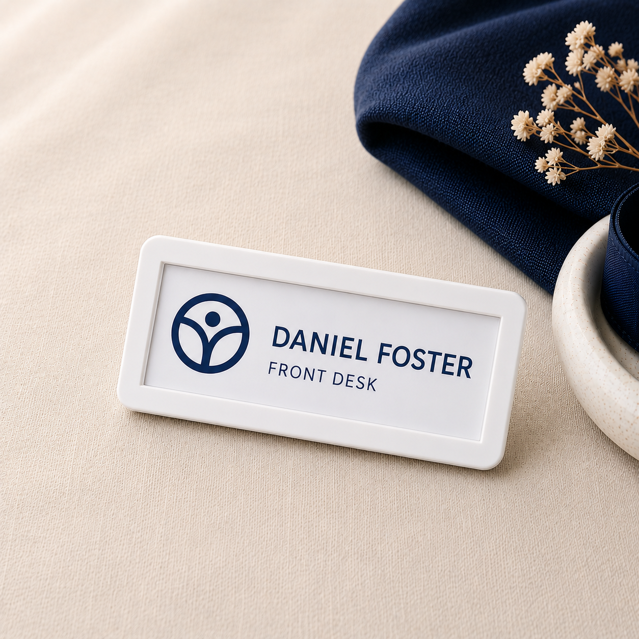 Reusable window magnetic name badge with logo