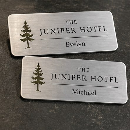 Engraved metal name tags